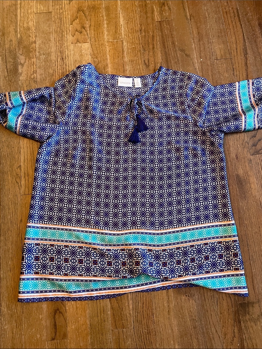 Chico's Purple Geometric Tassel Tie Top